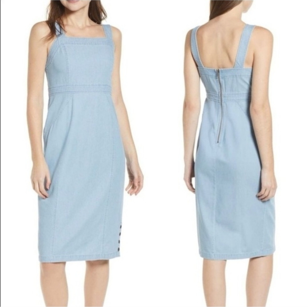 BP. Jean Dress Women's Size M Light Blue Denim Jumper Snap Side Slit EUC